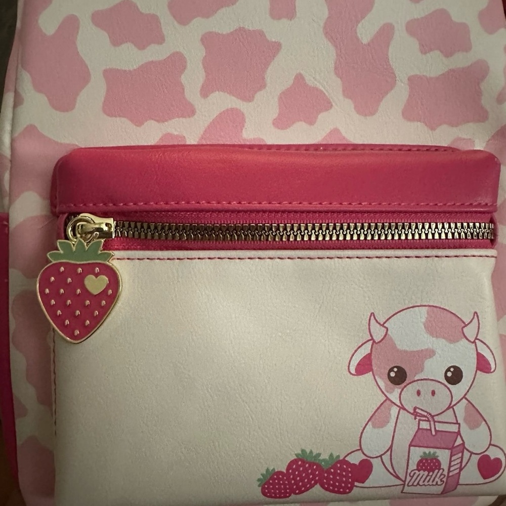 Pink and White Strawberry Cow Mini Backpack